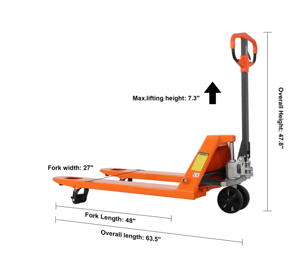Tory Carrier Manual Pallet Jack – 5,500 lb Capacity (NYLON 48x27)