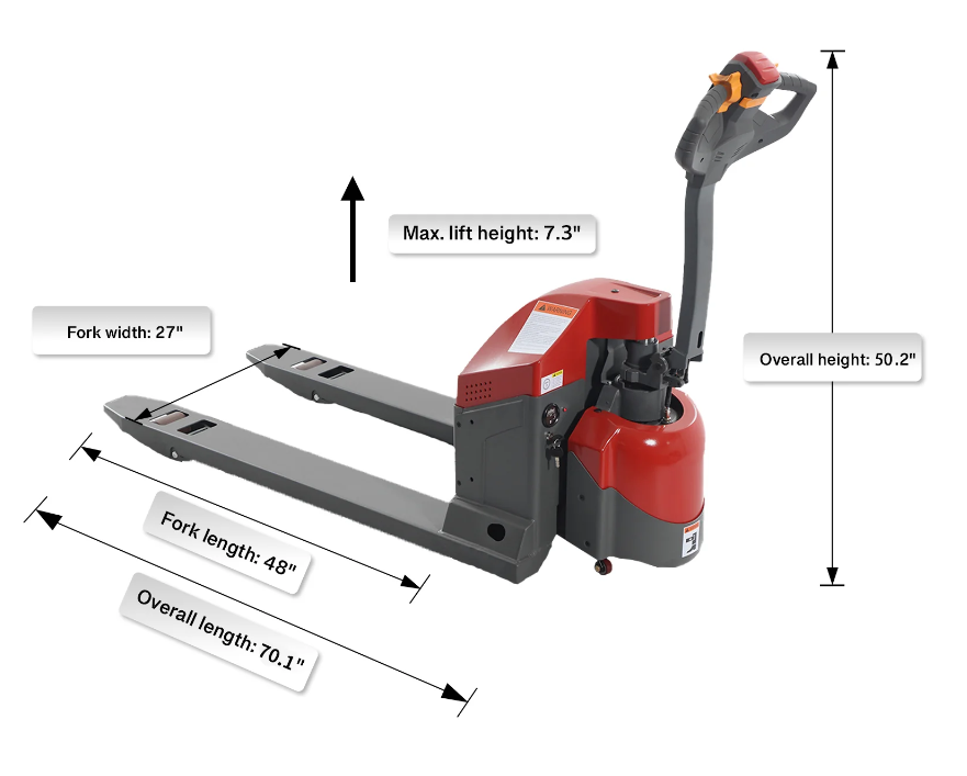 Tory Carrier- Electric Pallet Jack – 4,400 lb Capacity with 48"L × 27"W Forks, GEL Battery Powered