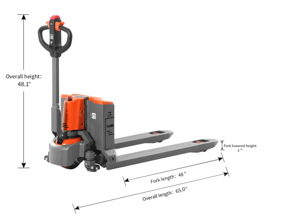 Tory Carrier - Electric Pallet Jack – 3,300 / 4,400 lb Capacity with 48"L x 27"W Forks, Lightweight Lithium Design