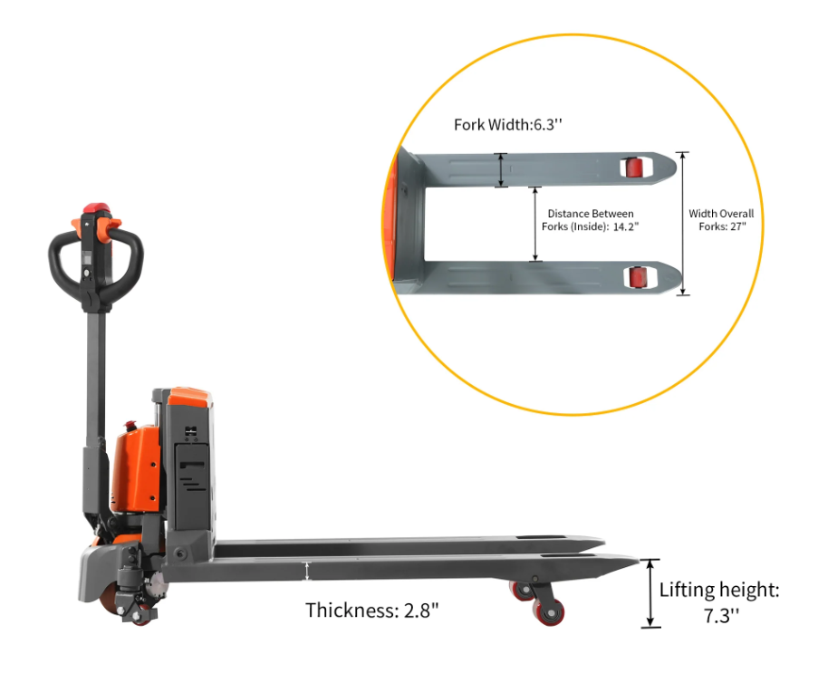 Tory Carrier - Electric Pallet Jack – 3,300 / 4,400 lb Capacity with 48"L x 27"W Forks, Lightweight Lithium Design