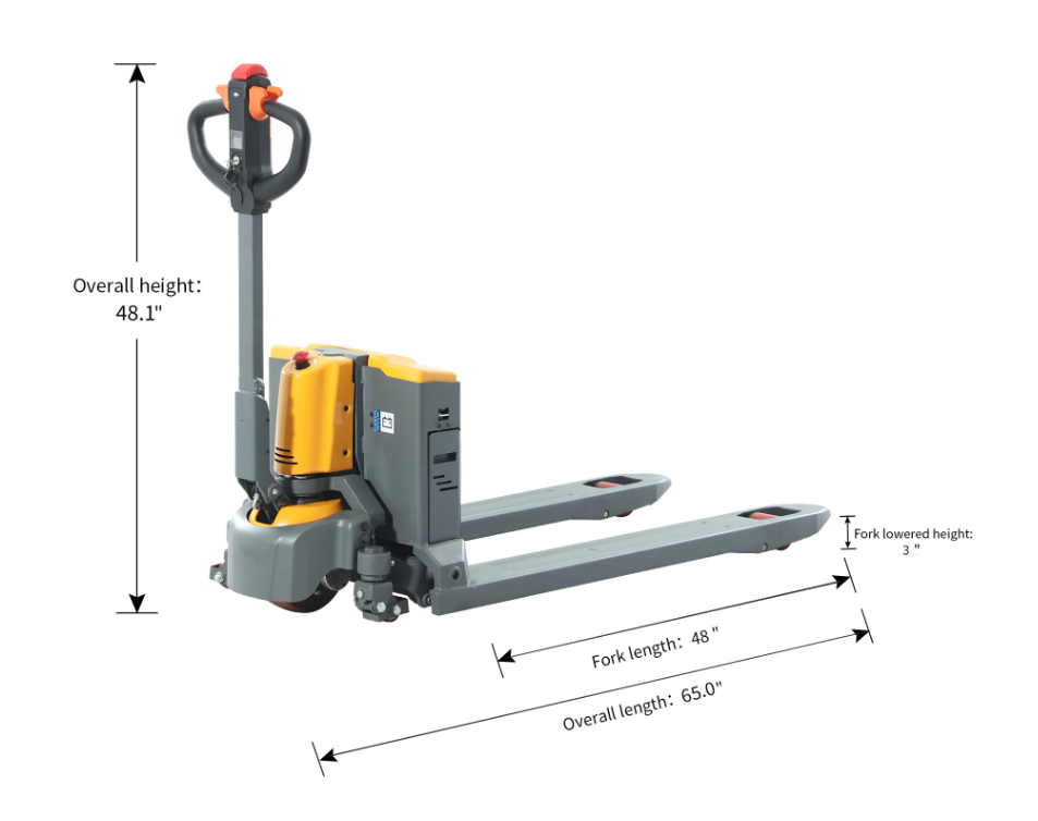 Tory Carrier - Electric Pallet Jack – 3,300 / 4,400 lb Capacity with 48"L x 27"W Forks, Lightweight Lithium Design