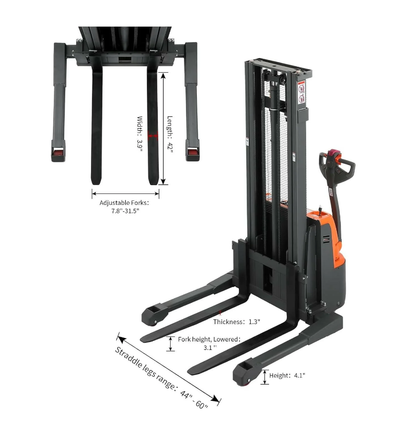 Tory Carrier T-3042 Fully Powered Electric Stacker with Straddle Legs – 2,640 lb Capacity, 118" Lift Height